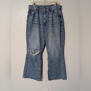 American Eagle High Rise 90s Flare Distressed Blue Jeans